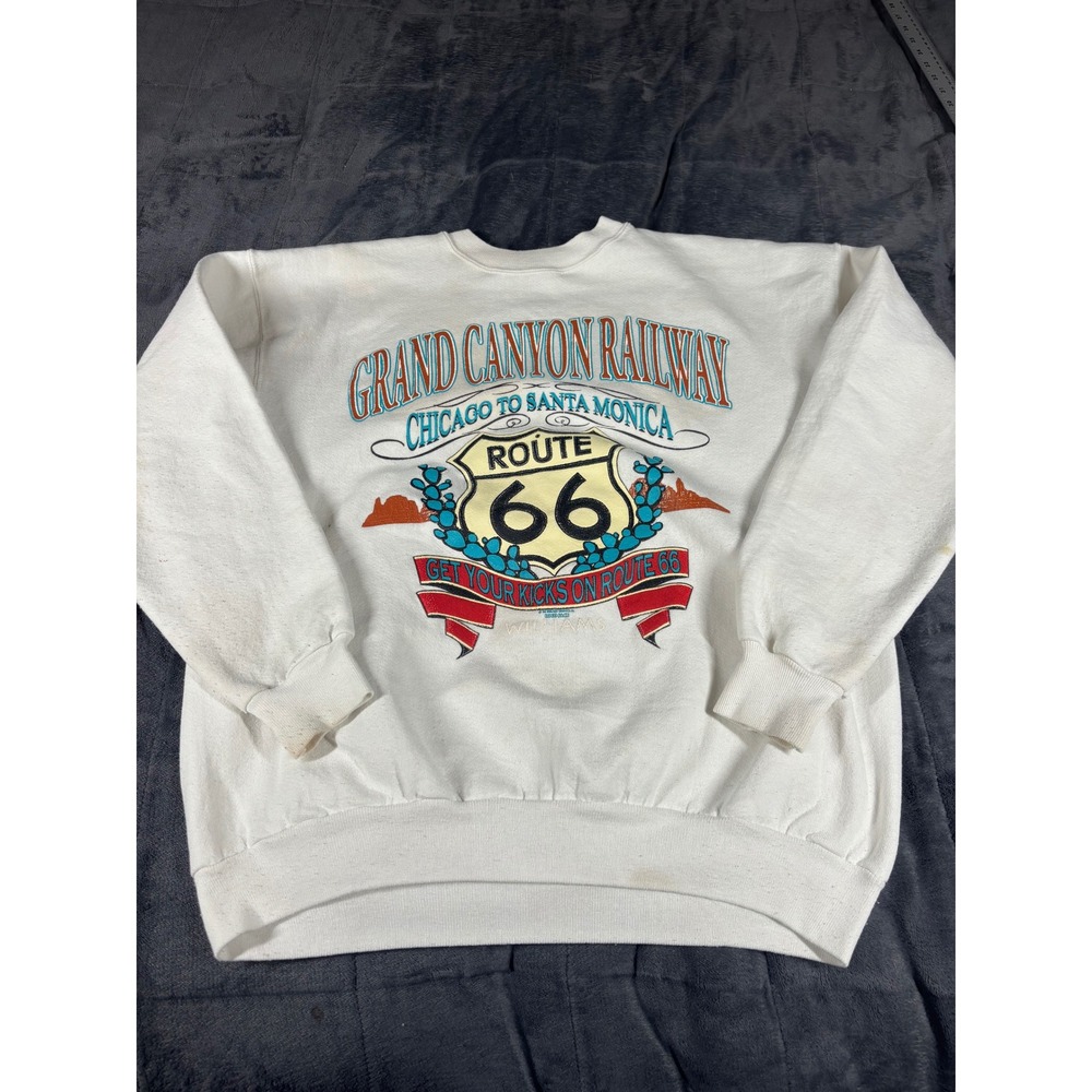 Vintage Hanes Route 66 Grand Canyon Railway White Graphic Sweatshirt Mens Large